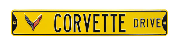 C8 Corvette Drive Yellow Steel Sign