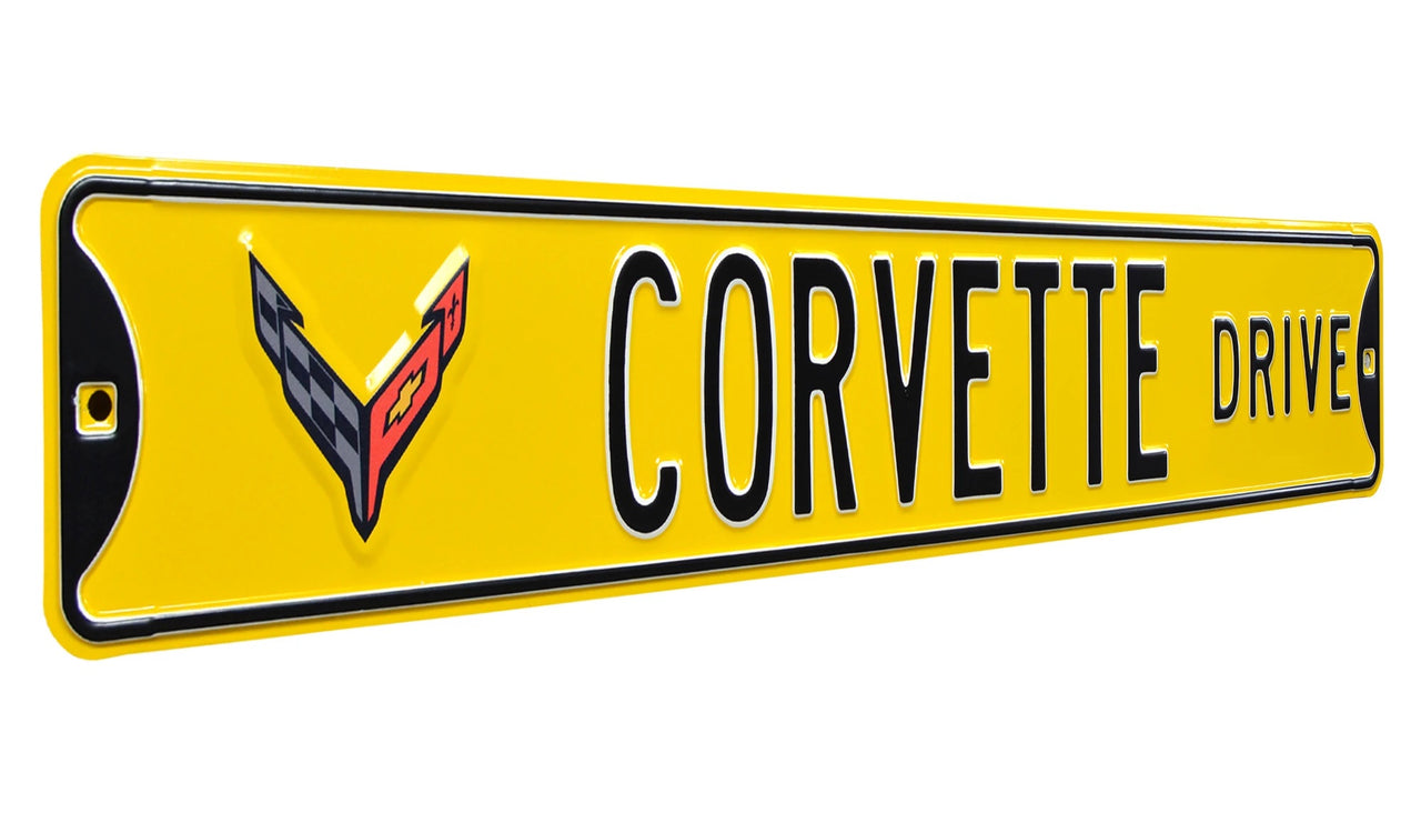 C8 Corvette Drive Yellow Steel Sign