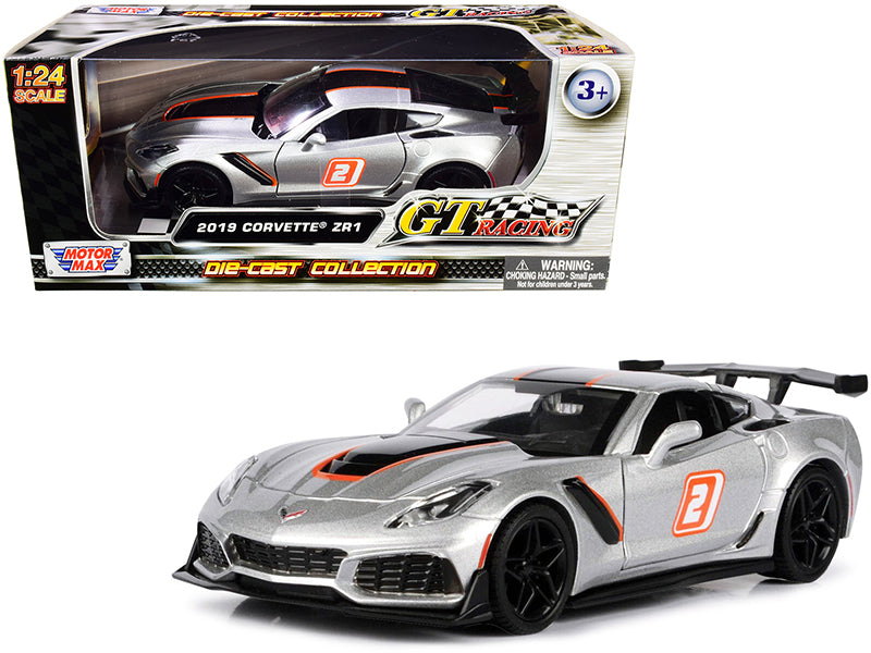 2019 Corvette ZR1 #2 Silver with Black / Orange Stripes GT Racing 1/24 Diecast