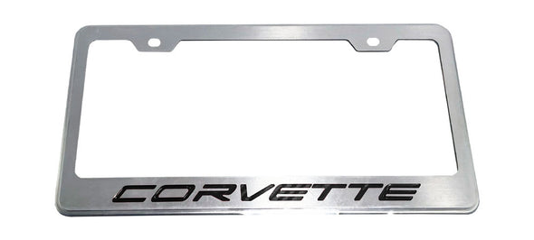 C8 Corvette Script License Plate Frame - Brushed Stainless Steel