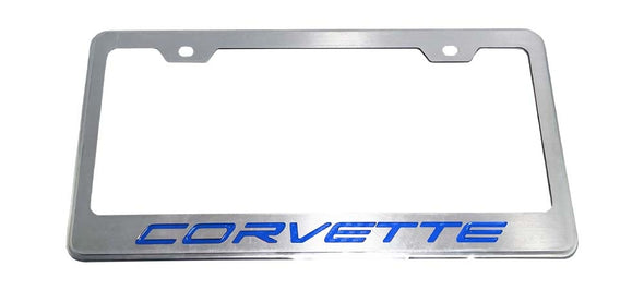 C8 Corvette Script License Plate Frame - Brushed Stainless Steel