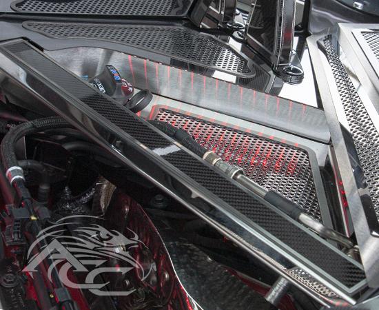 C8 Corvette - Rear Crossmember Covers w/Carbon Fiber Top Plate 2Pc Stainless Steel