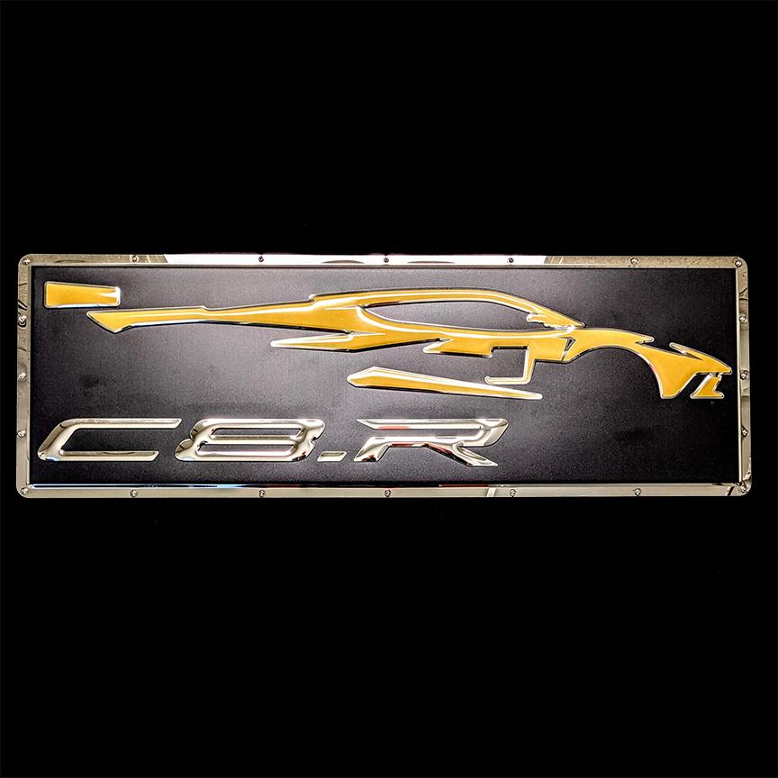 c8-r-corvette-gesture-metal-sign