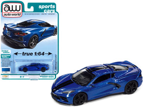 C8 Corvette Stingray Elkhart Lake Blue Metallic "Sports Cars" Limited Edition 1/64 Diecast Model Car by Autoworld