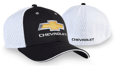 Chevrolet Mesh Stretch Fit Hat / Cap with Gold Bowtie Black & White