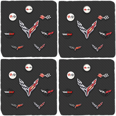 C1-C8 Corvette Generations Carbon Fiber Tile Coaster Bundle - Set of 4