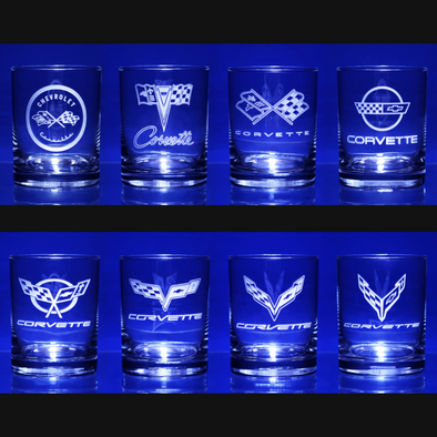 Corvette Generations Complete Set C1-C8 Short Beverage Glass (8)