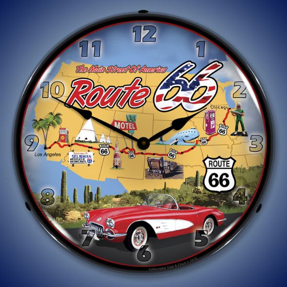 C1 Corvette Route 66 USA Lighted Clock