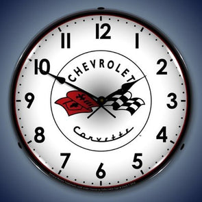 C1 Corvette Crossed Flags Lighted Clock Profile - [Corvette Store Online]