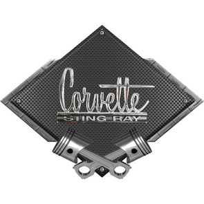 C2 Corvette Stingray Black Diamond Cross Pistons Steel Sign (1966-1967)