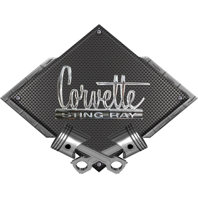c2-corvette-stingray-black-diamond-cross-pistons-steel-sign-1966-1967