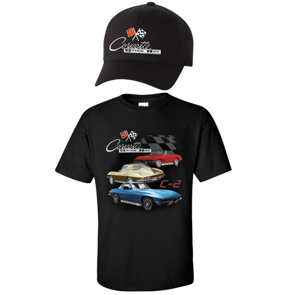 1965-c2-corvette-trio-t-shirt-and-hat-bundle
