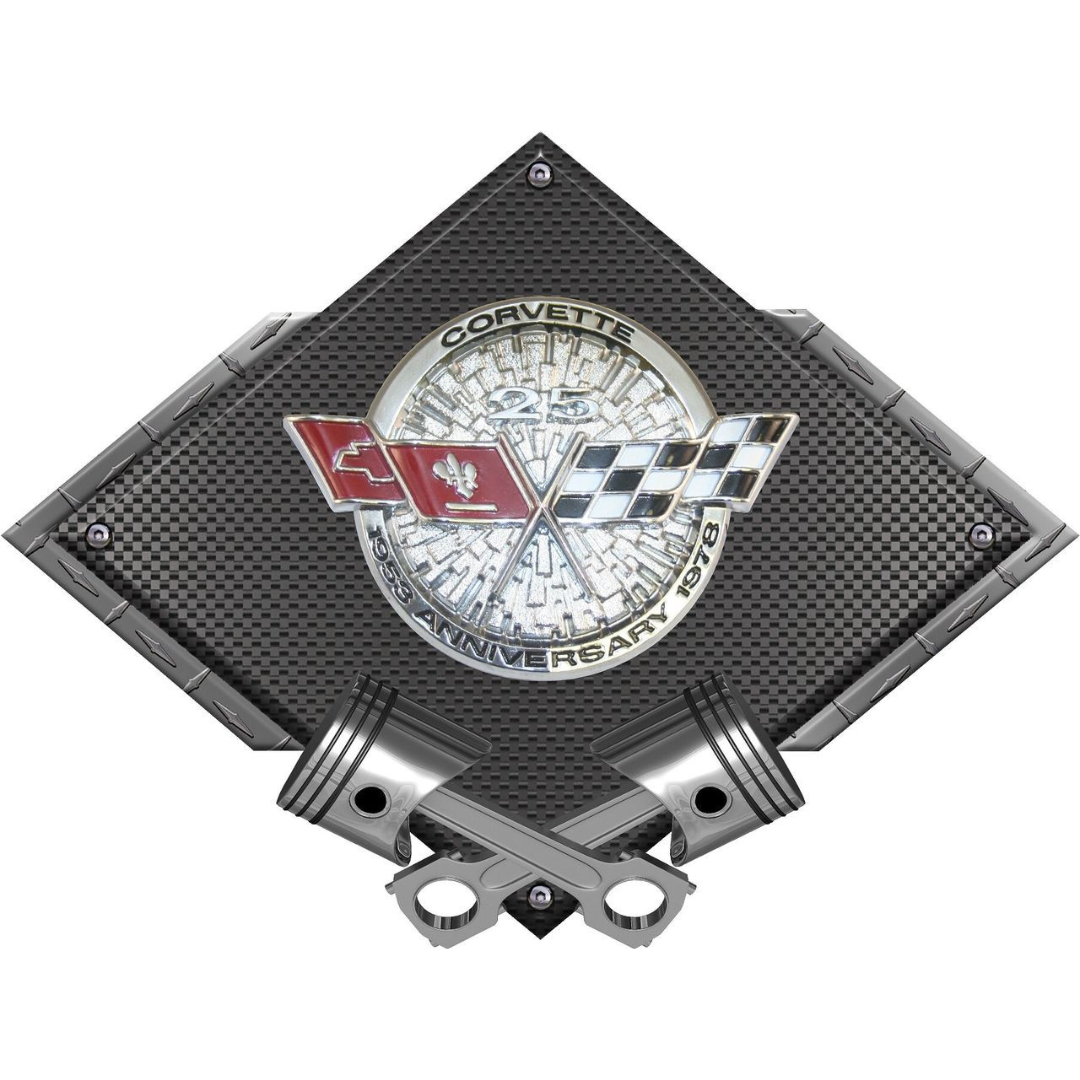 c3-corvette-25th-anniversary-black-diamond-cross-pistons-steel-sign