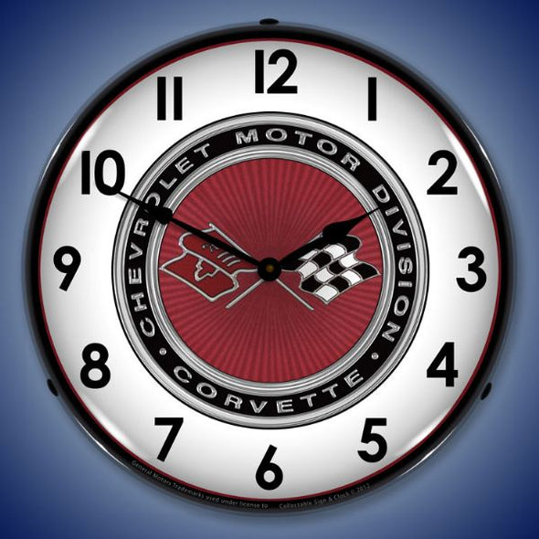 C3 Corvette Crossed Flags Lighted Clock