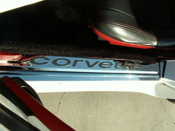 C3 Corvette Doorsills Polished Stainless w/ Colored Vinyl Inlay 2Pc 1978-1982