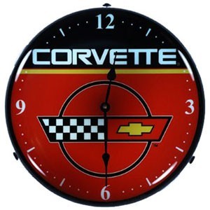 C4 Corvette Logo Lighted Made in USA Clock - [Corvette Store Online]