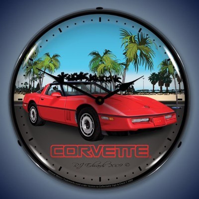 C4 Red Corvette Lighted Wall Clock - [Corvette Store Online]