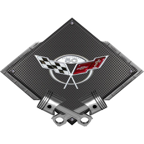 C5 Corvette 50th Anniversary Black Diamond Cross Pistons Steel Sign