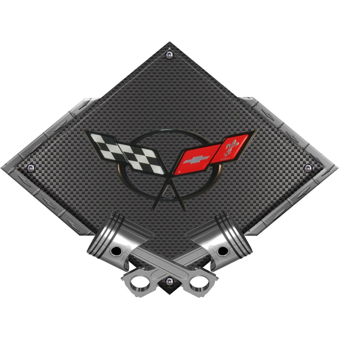 C5 Corvette Black Diamond Cross Pistons Steel Sign