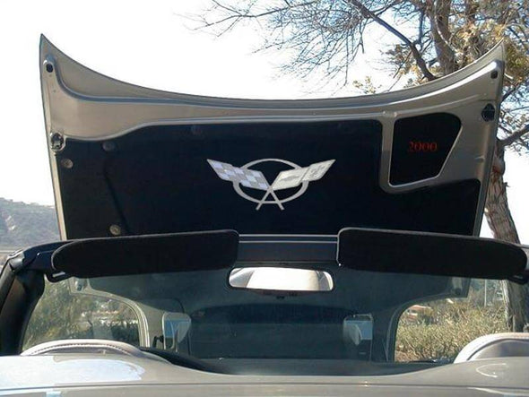 C5 Corvette Crossed Flag Hood Liner Badge - Stainless Steel