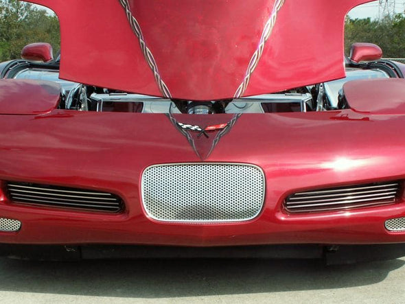 C5 Corvette Front Tag-Back Plate - Perforated Polished Stainless Steel