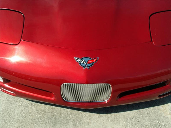 C5 Corvette Front Tag-Back Plate - Perforated Polished Stainless Steel