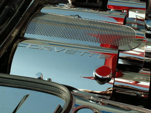 C5 Corvette Fuel Rail Covers Polished Stainless Steel w/ Oil Cap Cover (Corvette Script)