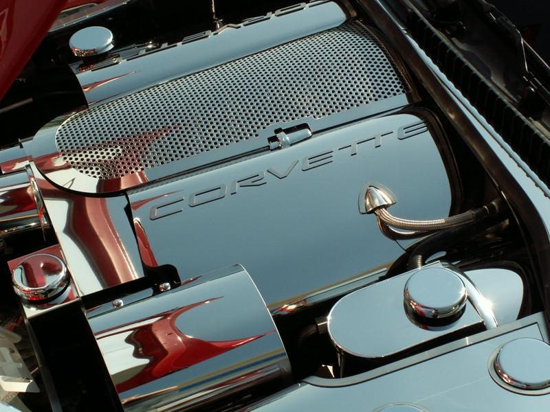 C5 Corvette Fuel Rail Covers Polished Stainless Steel w/ Oil Cap Cover (Corvette Script)