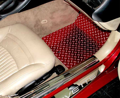 C5 Corvette Red Diamond Plate Aluminum Floor Mats 2Pc