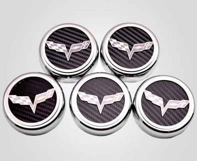 C6 Corvette (Automatic) Crossed Flag Fluid Cap Cover 5Pc Set