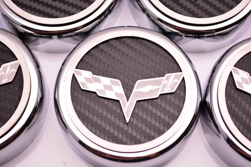 C6 Corvette (Automatic) Crossed Flag Fluid Cap Cover 5Pc Set