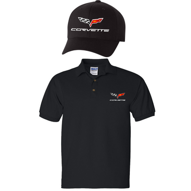 C6 Corvette Black Polo Shirt and Hat Bundle