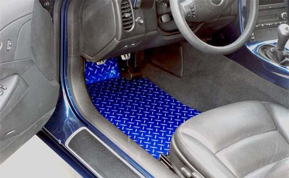 C6 Corvette Blue Diamond Plate Floor Mats - Polished Aluminum