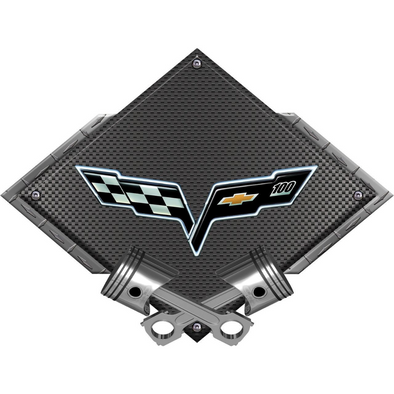 C6 Corvette Chevrolet 100th Anniversary Black Diamond Cross Pistons Steel Sign