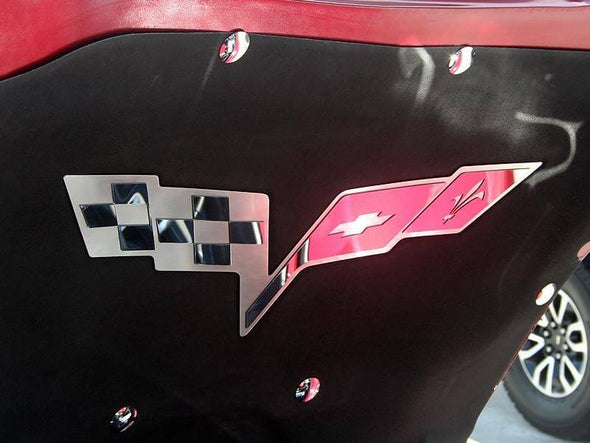 C6 Corvette Crossed Flags Hood Badge  | Factory Hood Pad | Stainless Steel