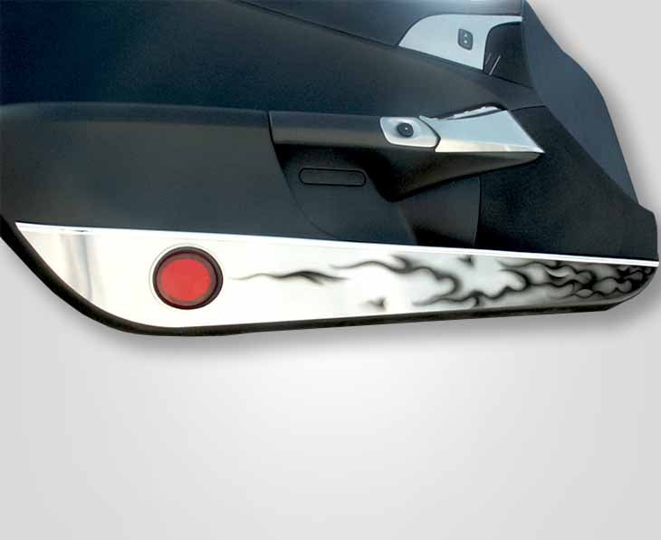 C6 Corvette Door Guards Brushed Stainless Steel w/ Black Flames