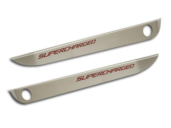 C6 Corvette Door Guards - Brushed Stainless Steel w/ "Supercharged" Inlay | 2 pc