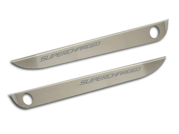 C6 Corvette Door Guards - Brushed Stainless Steel w/ "Supercharged" Inlay | 2 pc