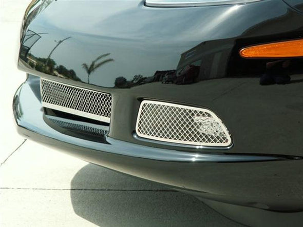 C6 Corvette Driving Light Covers - 2Pc Laser Mesh Polished Stainless Steel