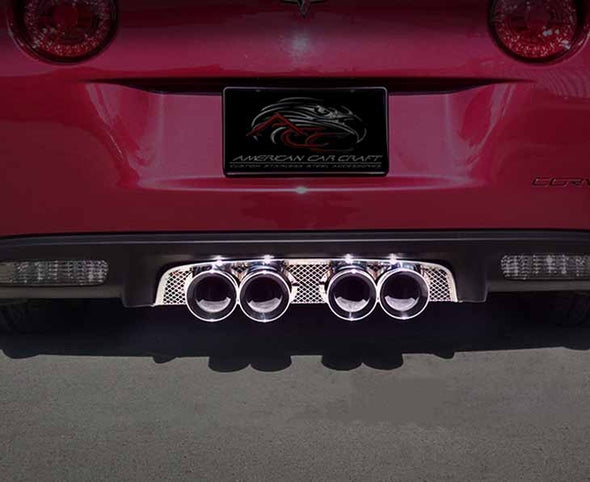 C6 Corvette Exhaust Filler Panel Laser Mesh Polished Stainless Steel - B&B Route 66 Quad 4.0 Round Tips