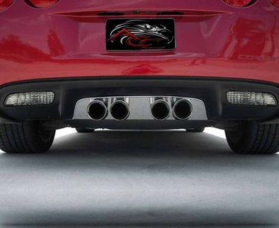 C6 Corvette Exhaust Filler Panel Polished Stainless Steel - B&B Route 66 Quad 4.0 Round Tips