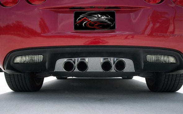 C6 Corvette Exhaust Filler Panel Polished Stainless Steel - B&B Route 66 Quad 4.0 Round Tips