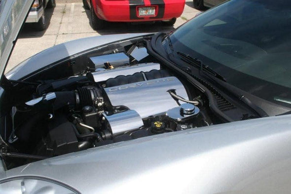 C6 Corvette Fuel Rail Covers w/ Corvette Script - Polished Stainless Steel