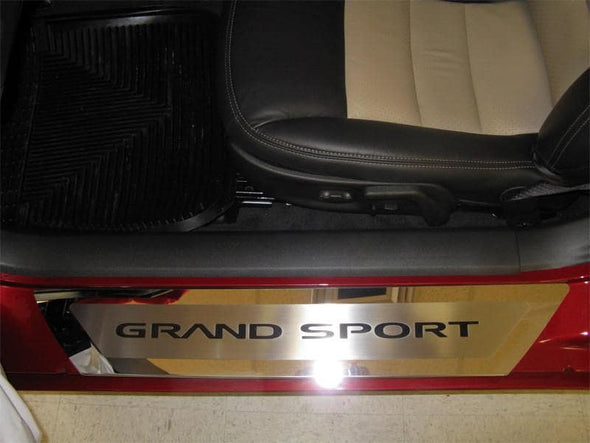 C6 Corvette Grand Sport Outer Doorsills Polished Stainless Steel w/ Carbon Fiber Inlay