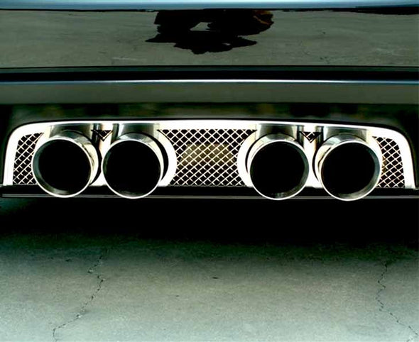 C6 Corvette Laser Mesh Exhaust Filler Panel Polished Stainless Steel - Corsa 4 inch Dual Tips