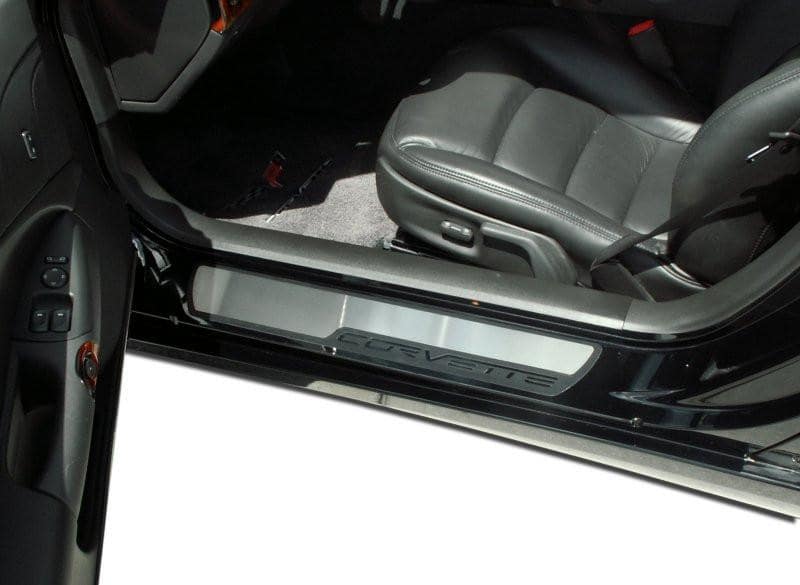 C6 Corvette Outer Doorsills Stock Pad Inserts - Brushed Stainless Steel