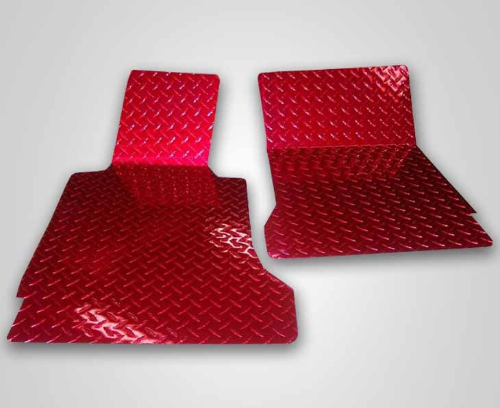 C6 Corvette Red Diamond Plate Floor Mats - Polished Aluminum