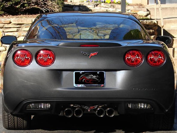 C6 Corvette | Taillight Covers | Polished | Tribal Skull | 4 pc | 2005-2013