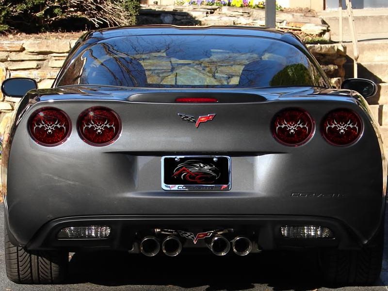 C6 Corvette Taillight Covers w/ Blackout Kit - Polished Tribal Skull | 8 Pc Kit
