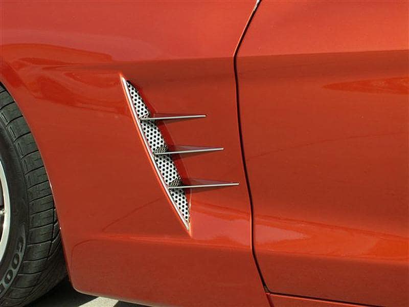 C6 Corvette Vent Spears w/ Perforated Vent - 8Pc Polished Stainless Steel